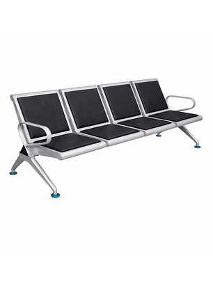 Banca de Espera Metálica de 4 Puestos con Asientos Acolchados Negra para Clínica u Oficina