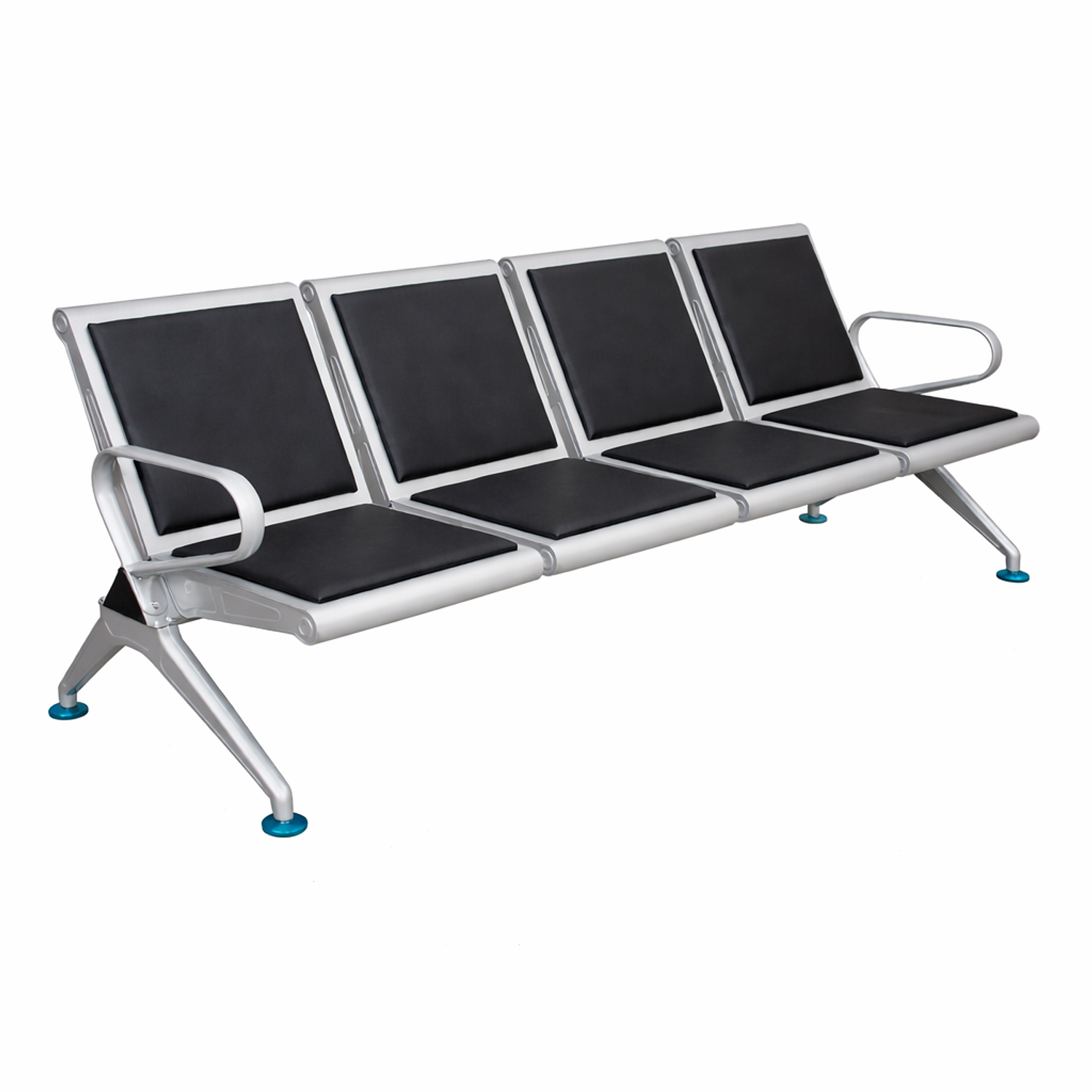 Banca de Espera Metálica de 4 Puestos con Asientos Acolchados Negra para Clínica u Oficina 1