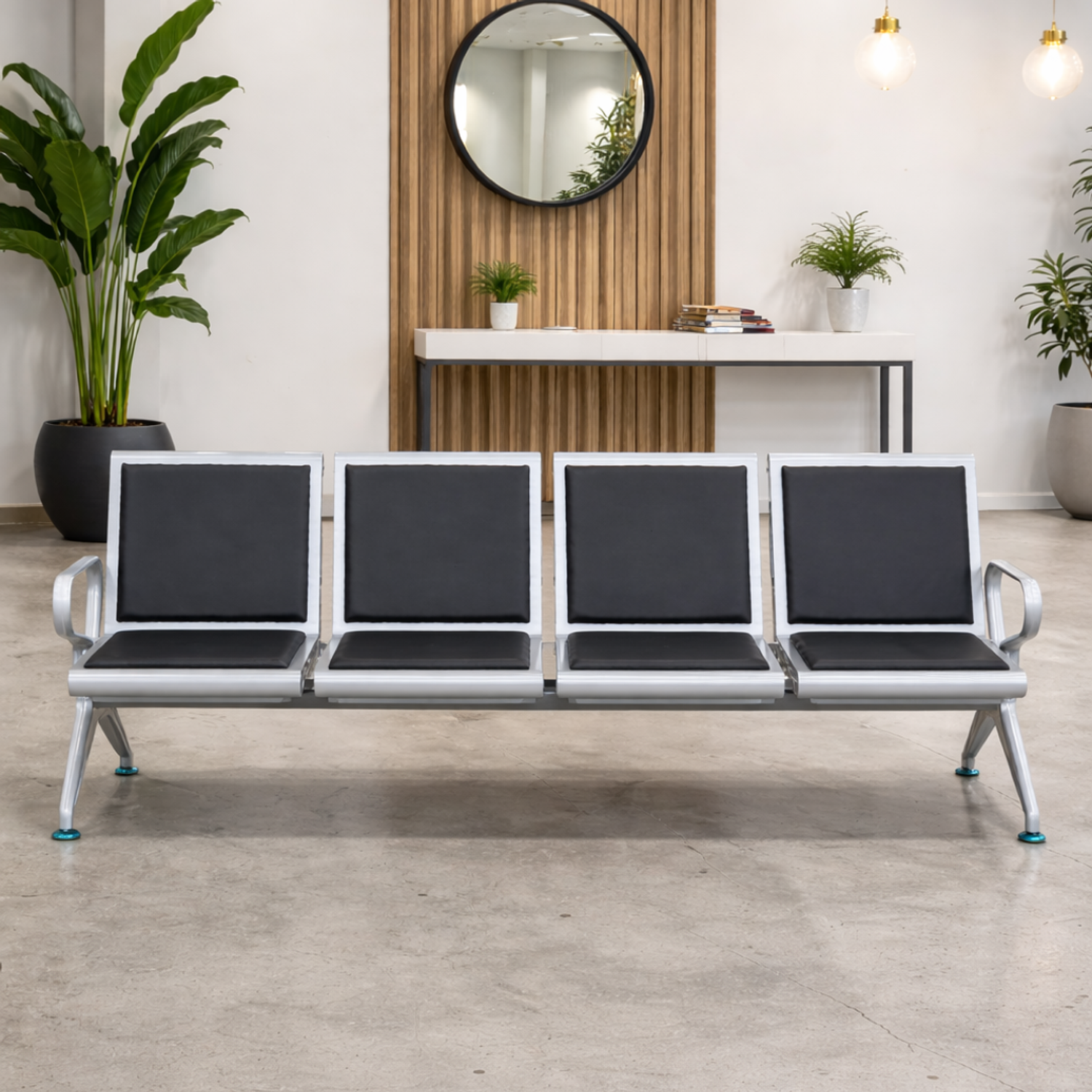Banca de Espera Metálica de 4 Puestos con Asientos Acolchados Negra para Clínica u Oficina 2