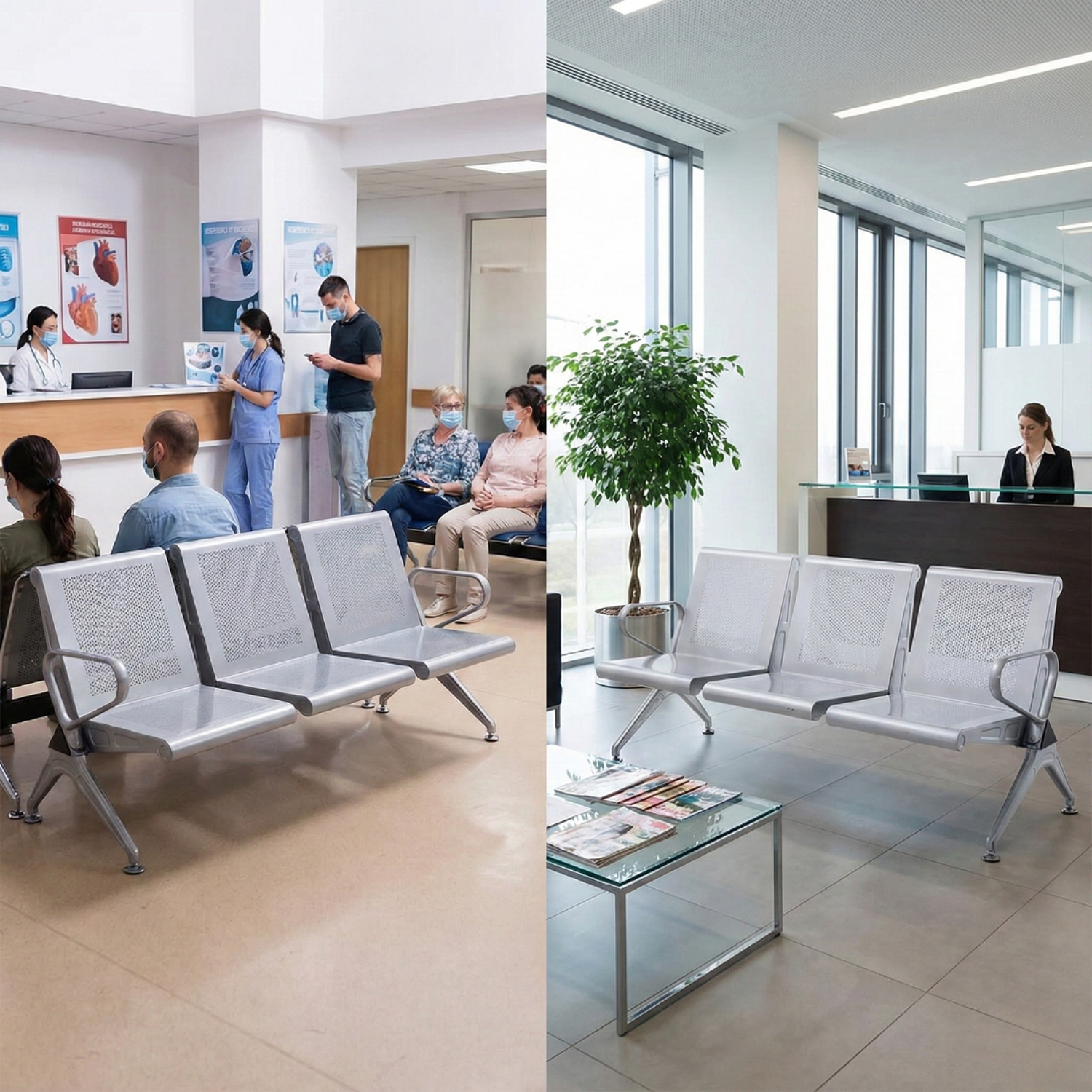 Banca de Espera Metálica 3 Puestos para Clínica, Oficina y Recepción Nova Metal 9