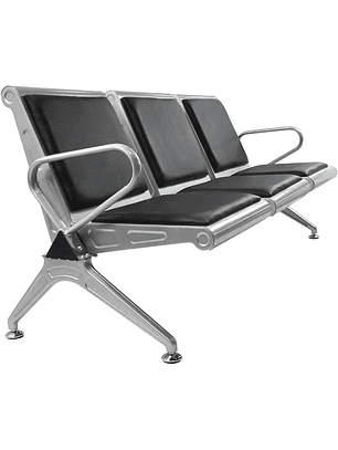 Banca de Espera de 3 Plazas con Asiento Acolchado y Estructura Metálica