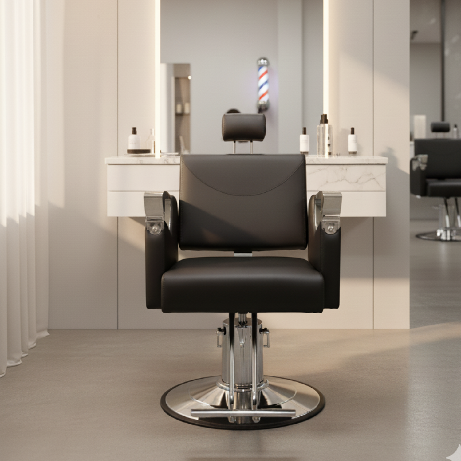 Sillón de Barbero Reclinable Negro con Base Cromada y Soporte de Cabeza Titan Black Pro 3