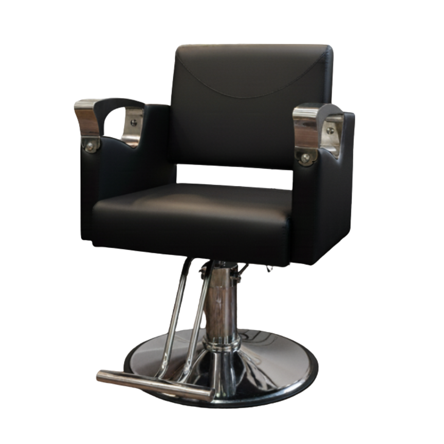 Sillón de Barbería Profesional Negro Hidráulico con Base Cromada y Reposapiés 2