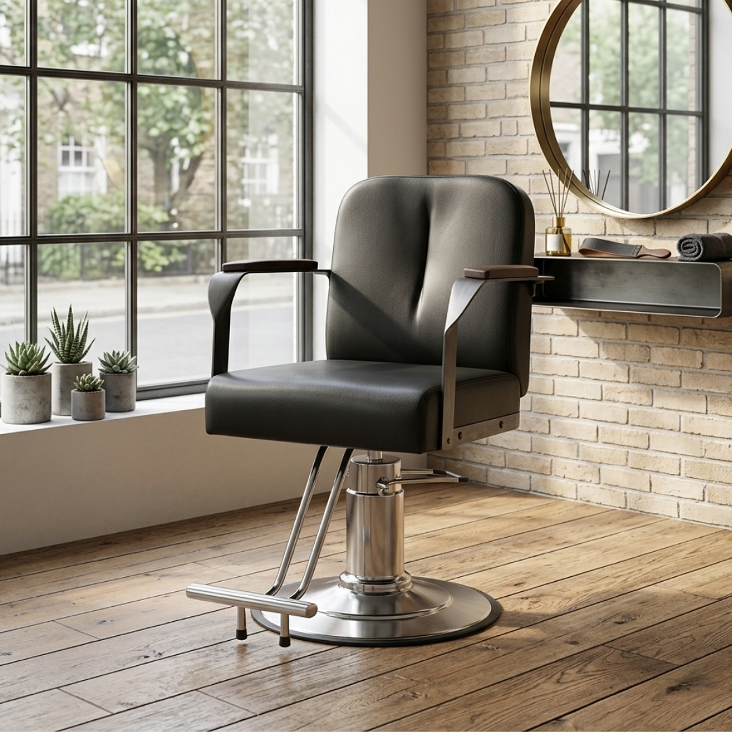 Sillón de Barbería Profesional Negro con Base Hidráulica Cromada y Reposapiés 3