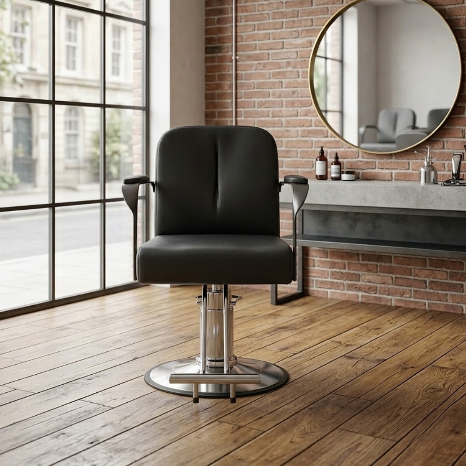 Sillón de Barbería Profesional Negro con Base Hidráulica Cromada y Reposapiés 4