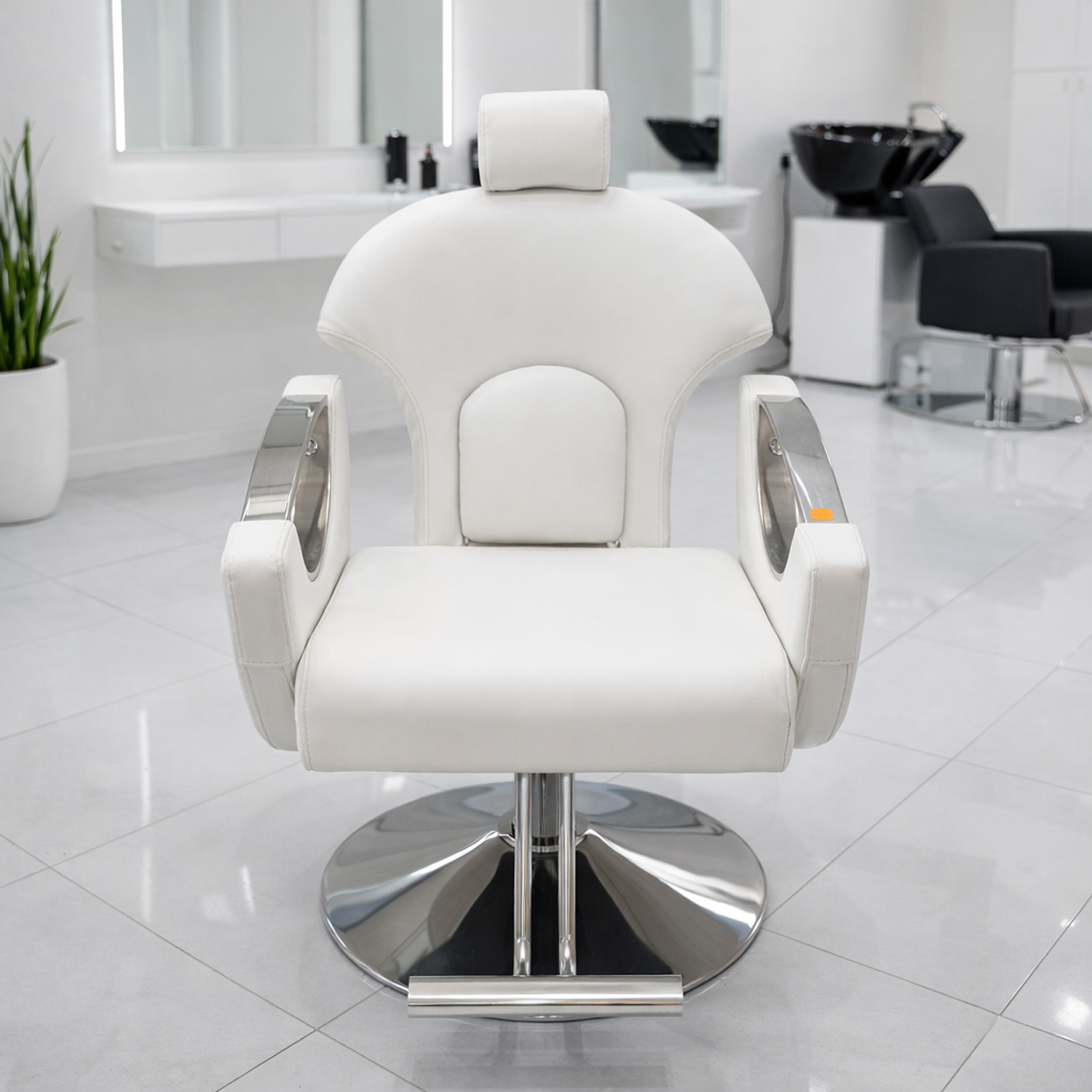 Sillón de Barbería Profesional Blanco con Base Hidráulica y Apoyapiés 3