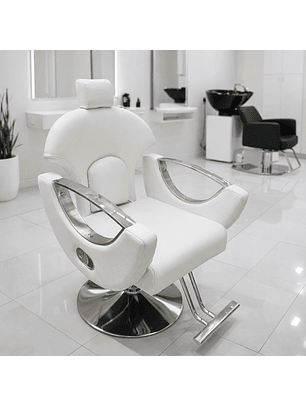 Sillón de Barbería Profesional Blanco con Base Hidráulica y Apoyapiés