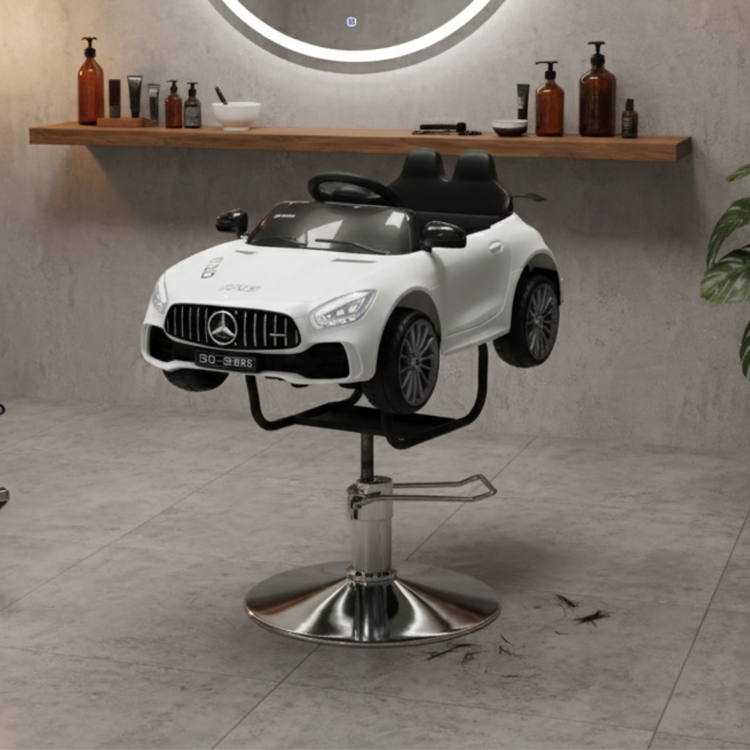 Silla para Barberia de Niños Auto Mercedes Blanco 2