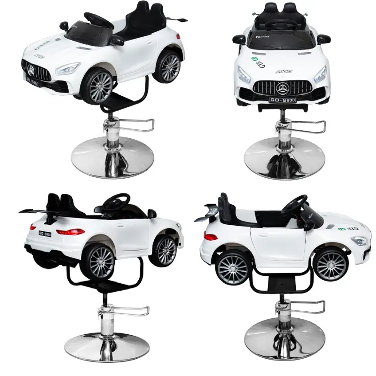 Silla para Barberia de Niños Auto Mercedes Blanco 7