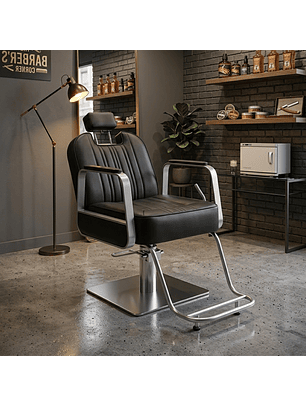 Sillón de Barbería Profesional Hidráulico Negro con Apoyapiés y Base Metálica Line Pro