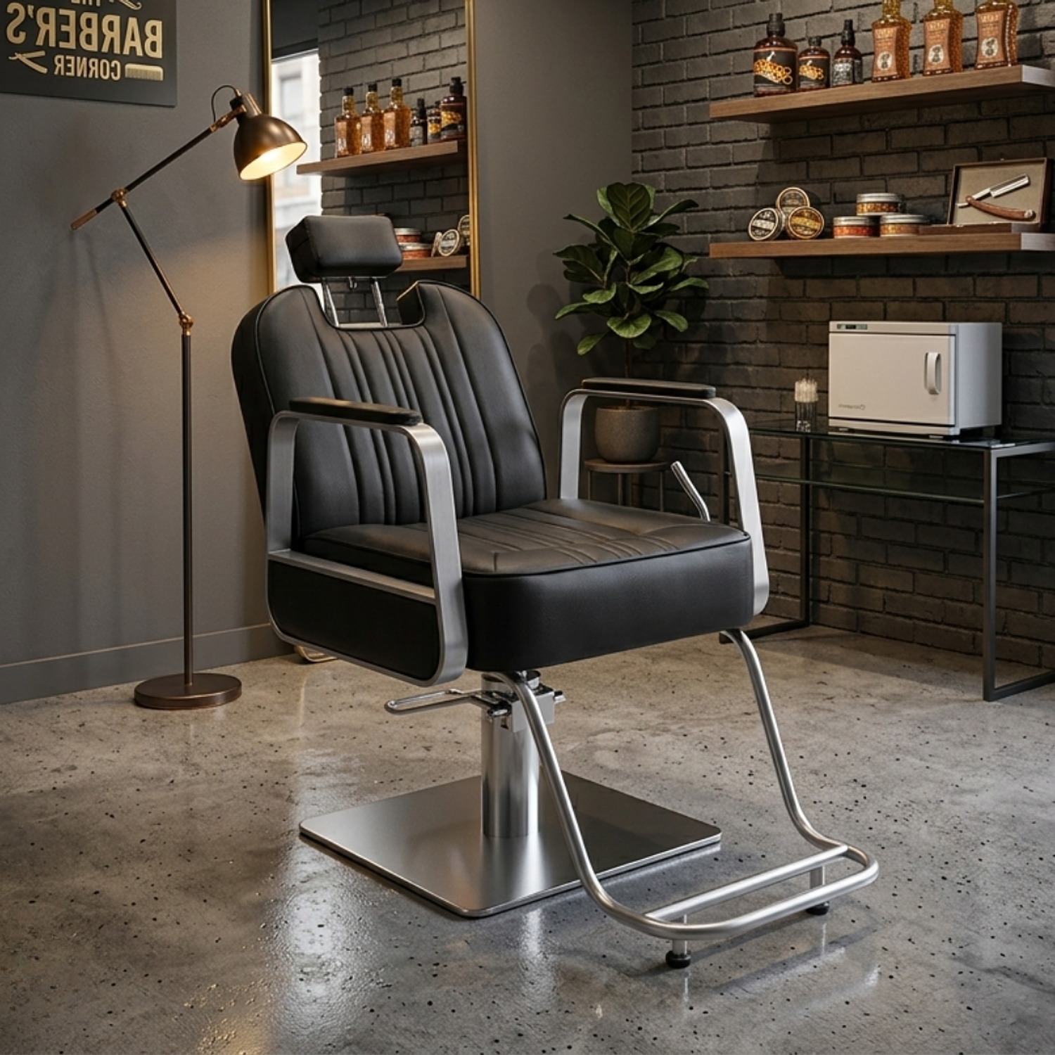 Sillón de Barbería Profesional Hidráulico Negro con Apoyapiés y Base Metálica Line Pro 1