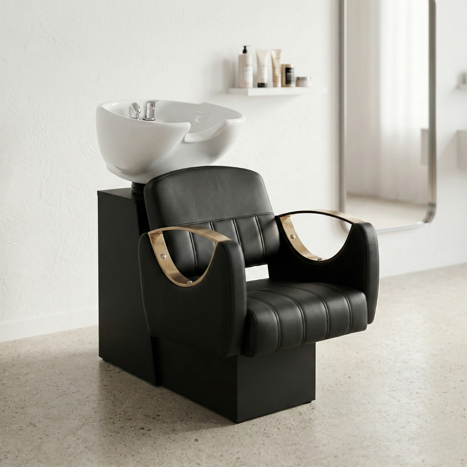 Lavapelo Profesional para Peluquería con Taza de Cerámica Blanca y Detalles Dorados – Ébano Dorado Pro | DHANI Store 1