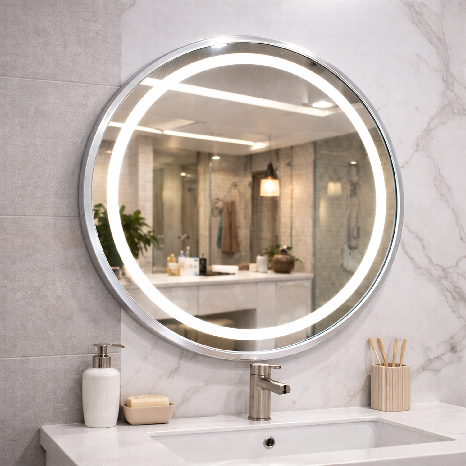 Espejo con Luz Led Redondo LED de 60 cm con Iluminación de Tres Tonos 5