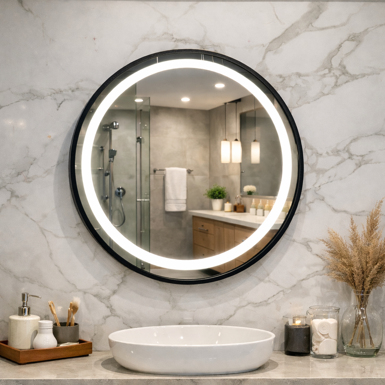 Espejo con Luz Led Redondo LED de 60 cm con Iluminación de Tres Tonos 2