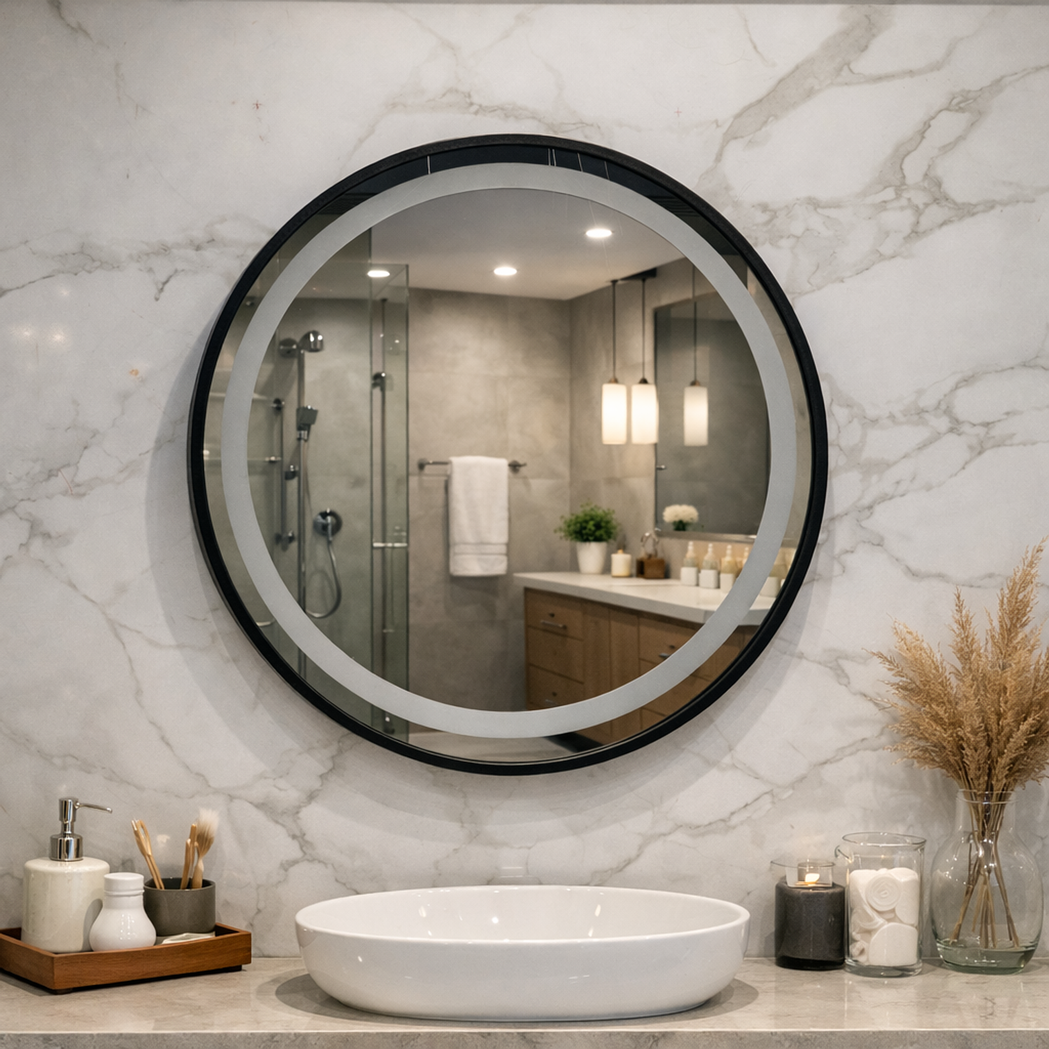 Espejo con Luz Led Redondo LED de 60 cm con Iluminación de Tres Tonos 1