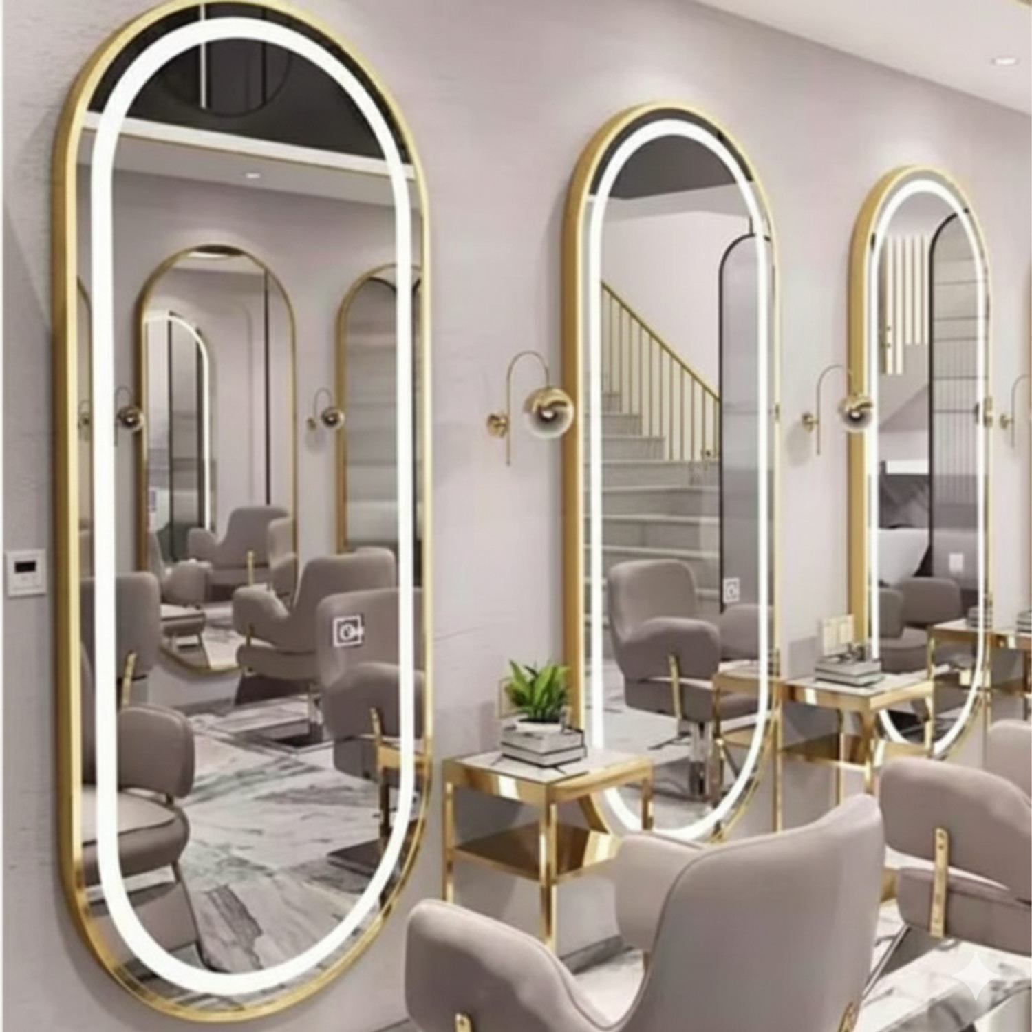 Espejo Luz LED Ovalado Profesional Peluquería y Barbería 170x70 cm 2
