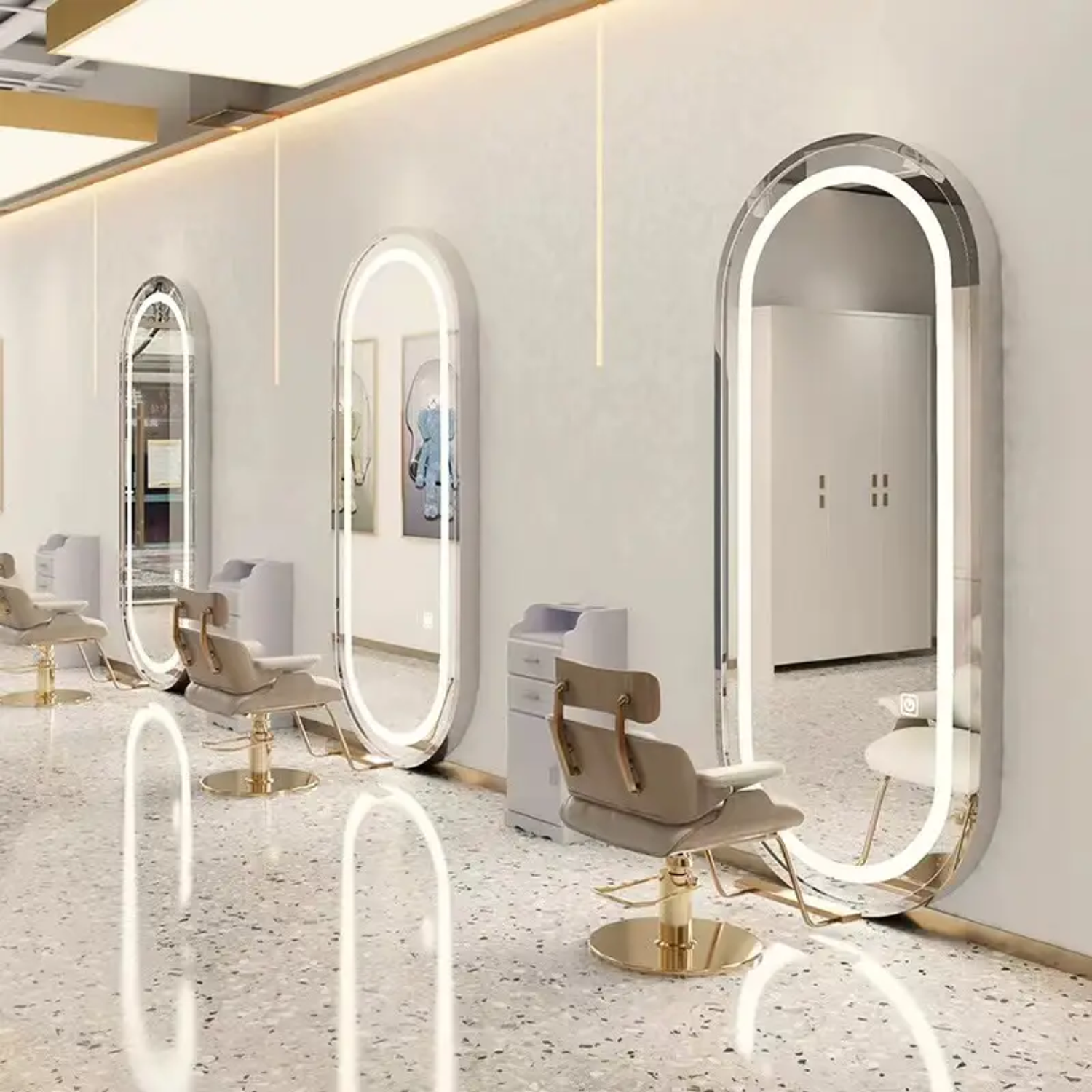 Espejo Luz LED Ovalado Profesional Peluquería y Barbería 170x70 cm 3