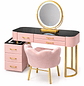Tocador LED con Espejo Touch, Parlante Bluetooth y Carga Inalámbrica + Silla | Rosado - Miniatura 5