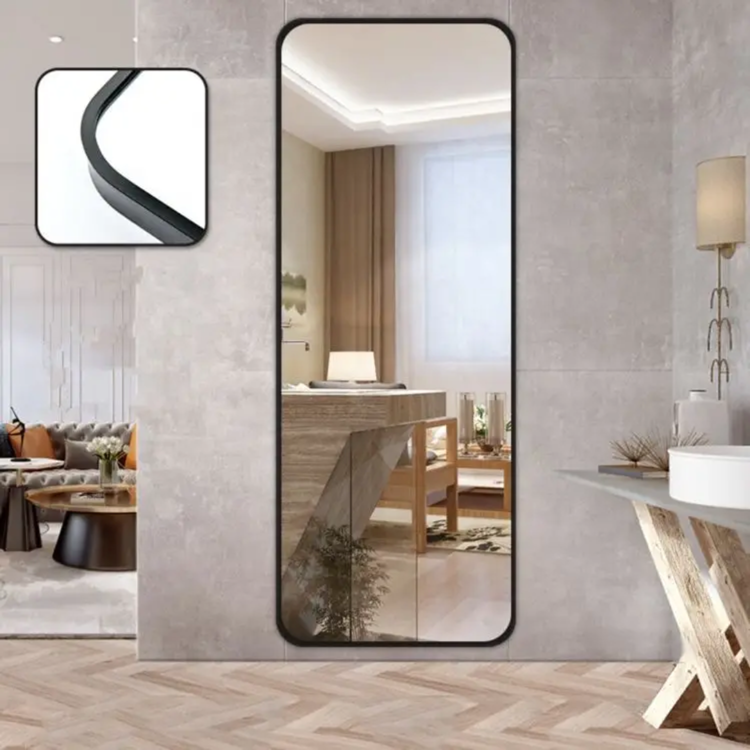 Espejo Moderno de Piso y Pared Rectangular con Marco Metálico 160 x 50 cm Aurora Frame 3