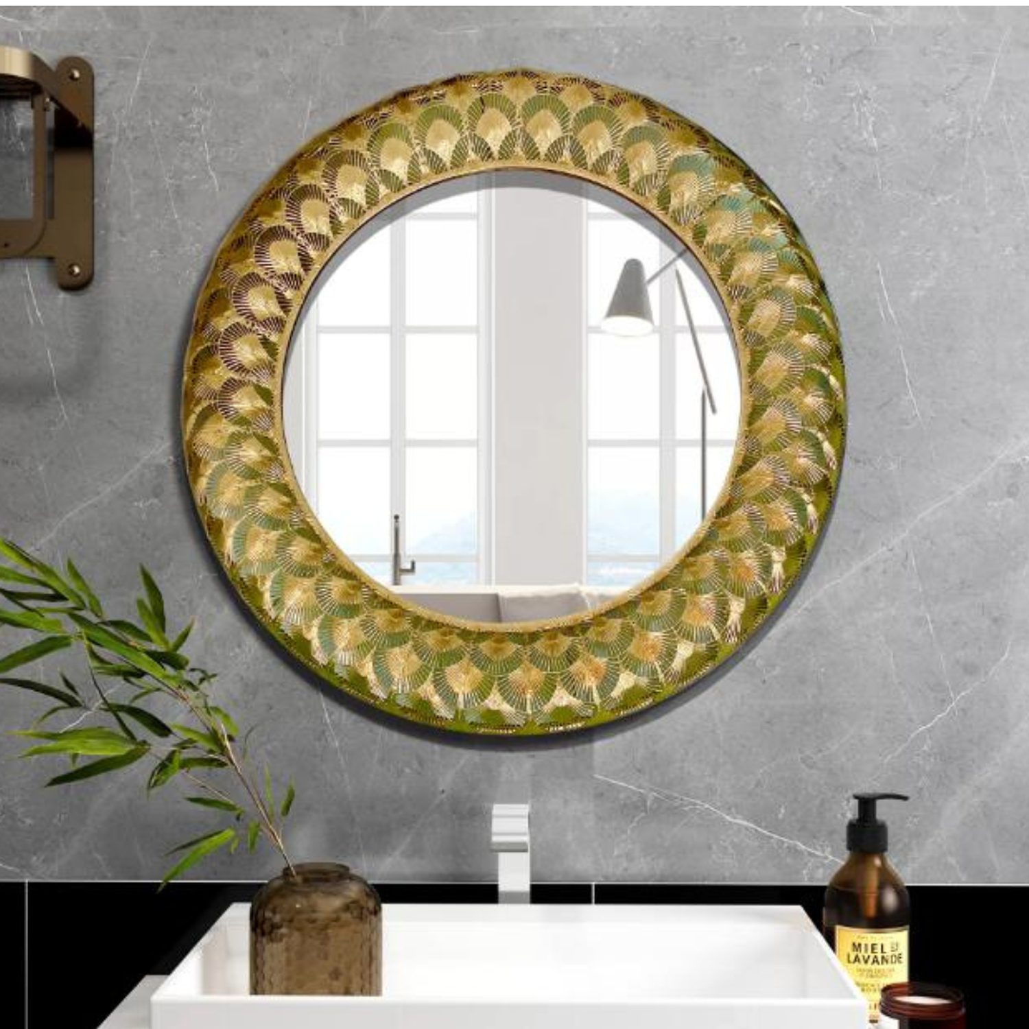 Espejo de Pared Decorativo Redondo Dorado Vintage Aurelia 1