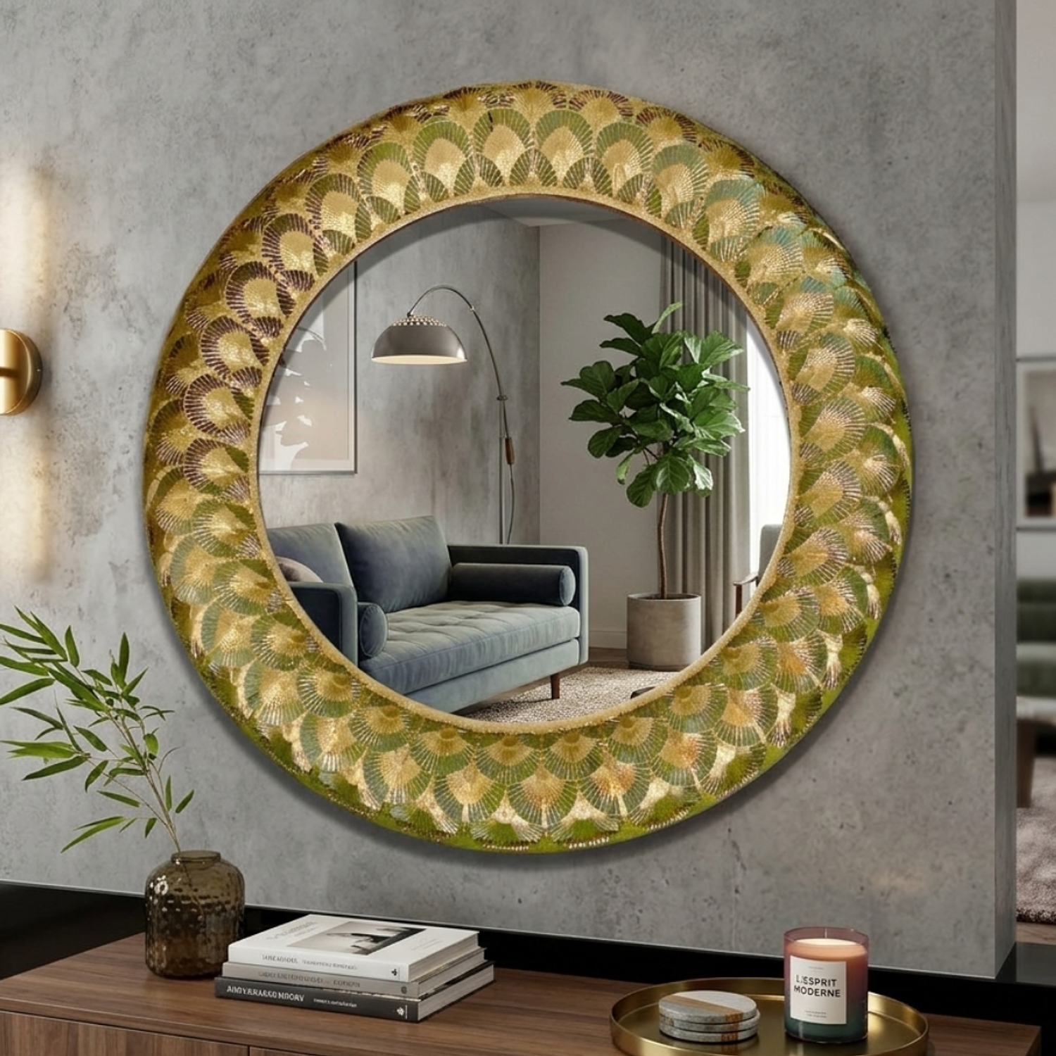 Espejo de Pared Decorativo Redondo Dorado Vintage Aurelia 4