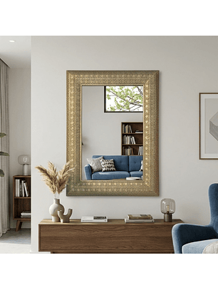 Espejo de Pared Rectangular Decorativo con Marco Dorado Ornamental