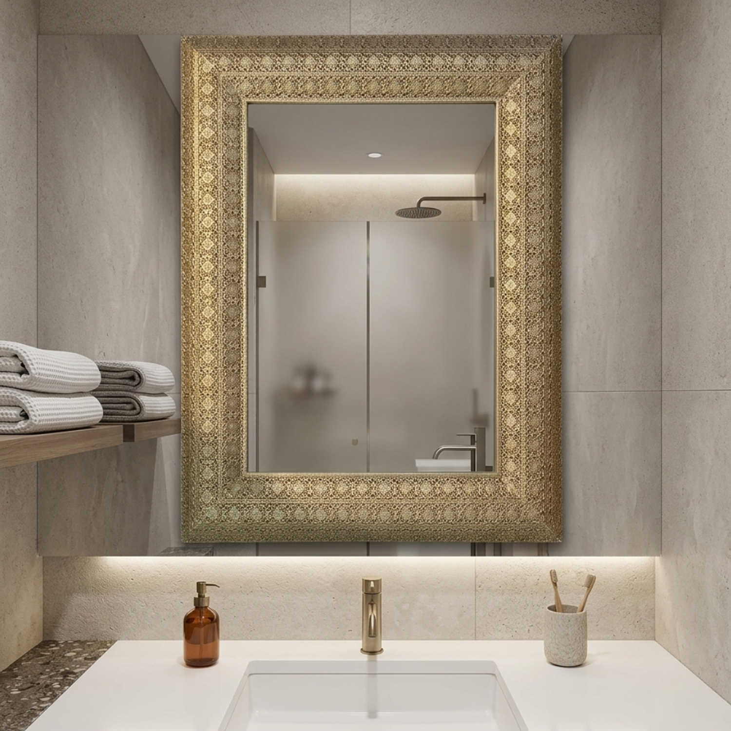 Espejo de Pared Rectangular Decorativo con Marco Dorado Ornamental 5