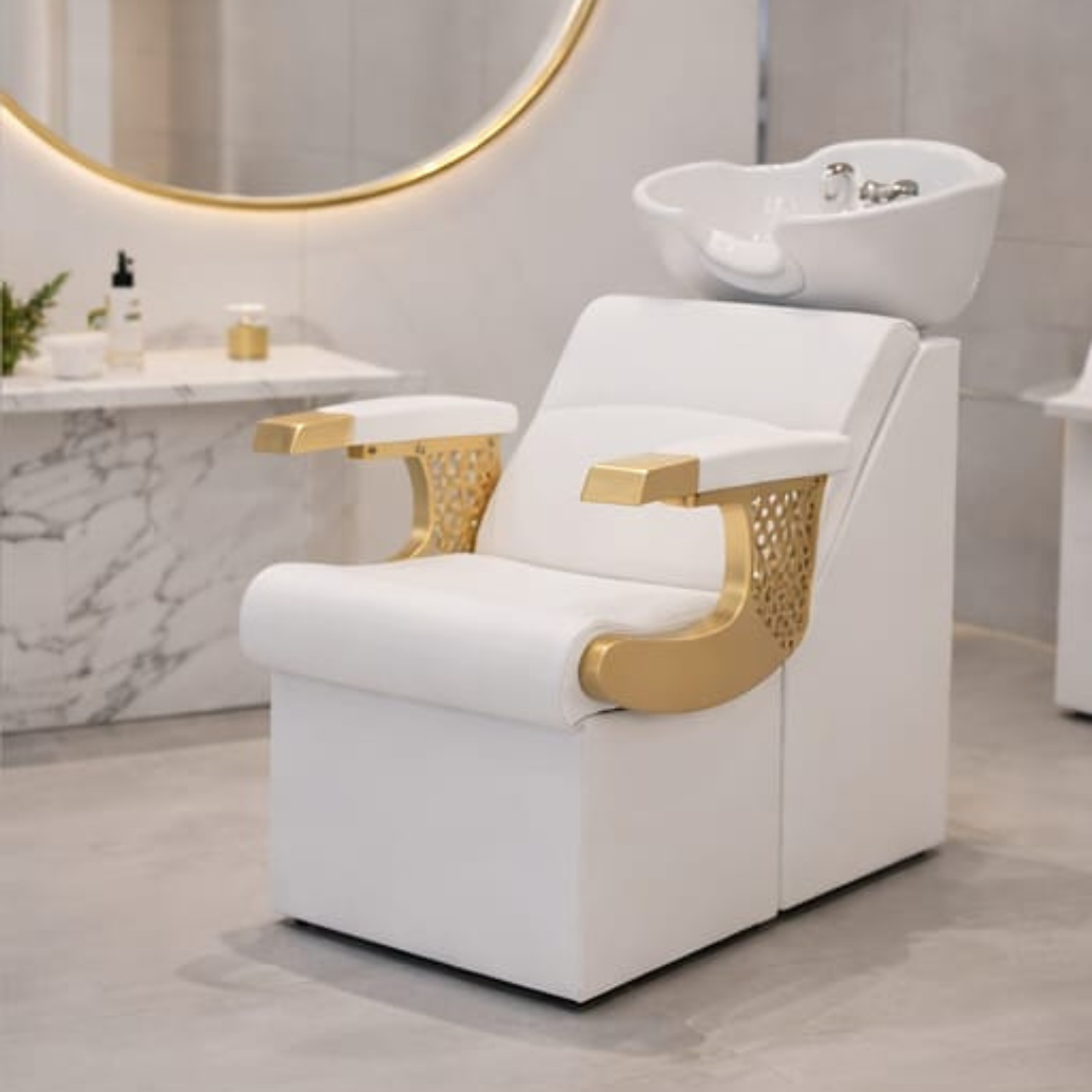 Lavapelo Profesional para Peluquería  Blanco con Detalles Dorado| DHANI Store Dinasty 3