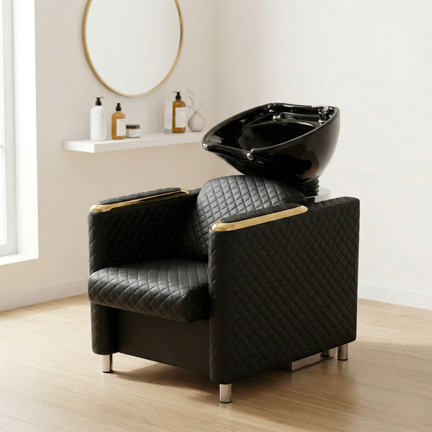 Lavapelo Profesional para Peluquería con taza de Cerámica y Detalles Dorados | DHANI Store Legado Dorado 3