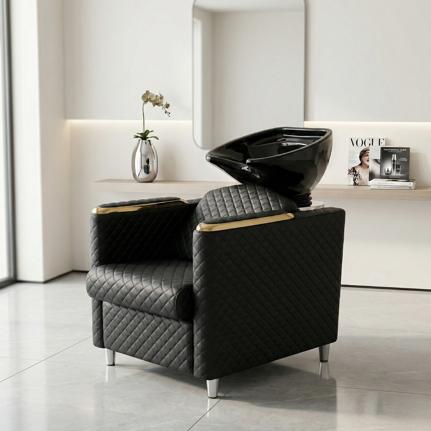 Lavapelo Profesional para Peluquería con taza de Cerámica y Detalles Dorados | DHANI Store Legado Dorado 4