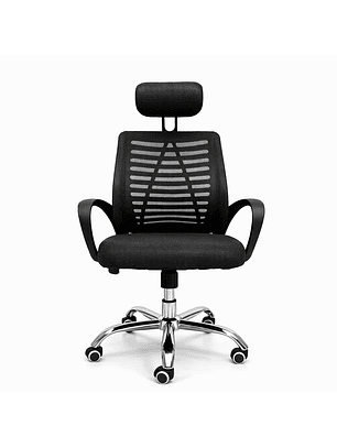 illa Ergonómica de Oficina con Cabecera Ajustable Negra y Azul – Respaldo Transpirable y Base Cromada