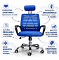 illa Ergonómica de Oficina con Cabecera Ajustable Negra y Azul – Respaldo Transpirable y Base Cromada - Miniatura 8
