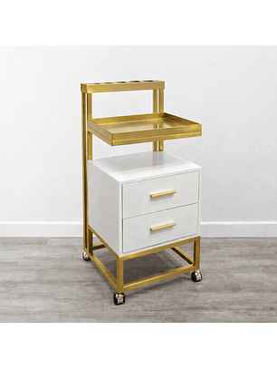 Carrito Ayudante de Peluquería Profesional con Cajones y Ruedas | Blanco y Dorado