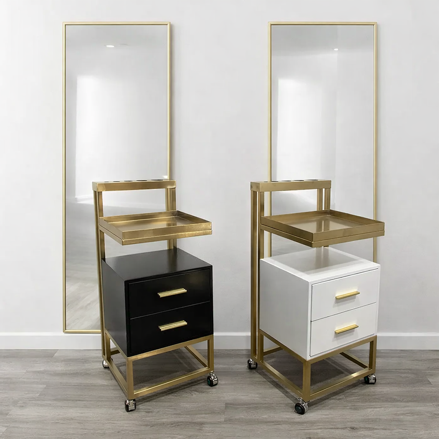 Carrito Ayudante de Peluquería Profesional con Cajones y Ruedas | Blanco y Dorado 6