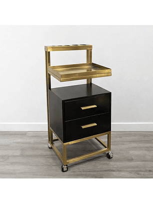 Carrito Ayudante de Peluquería Profesional con Cajones y Ruedas | Negro y Dorado