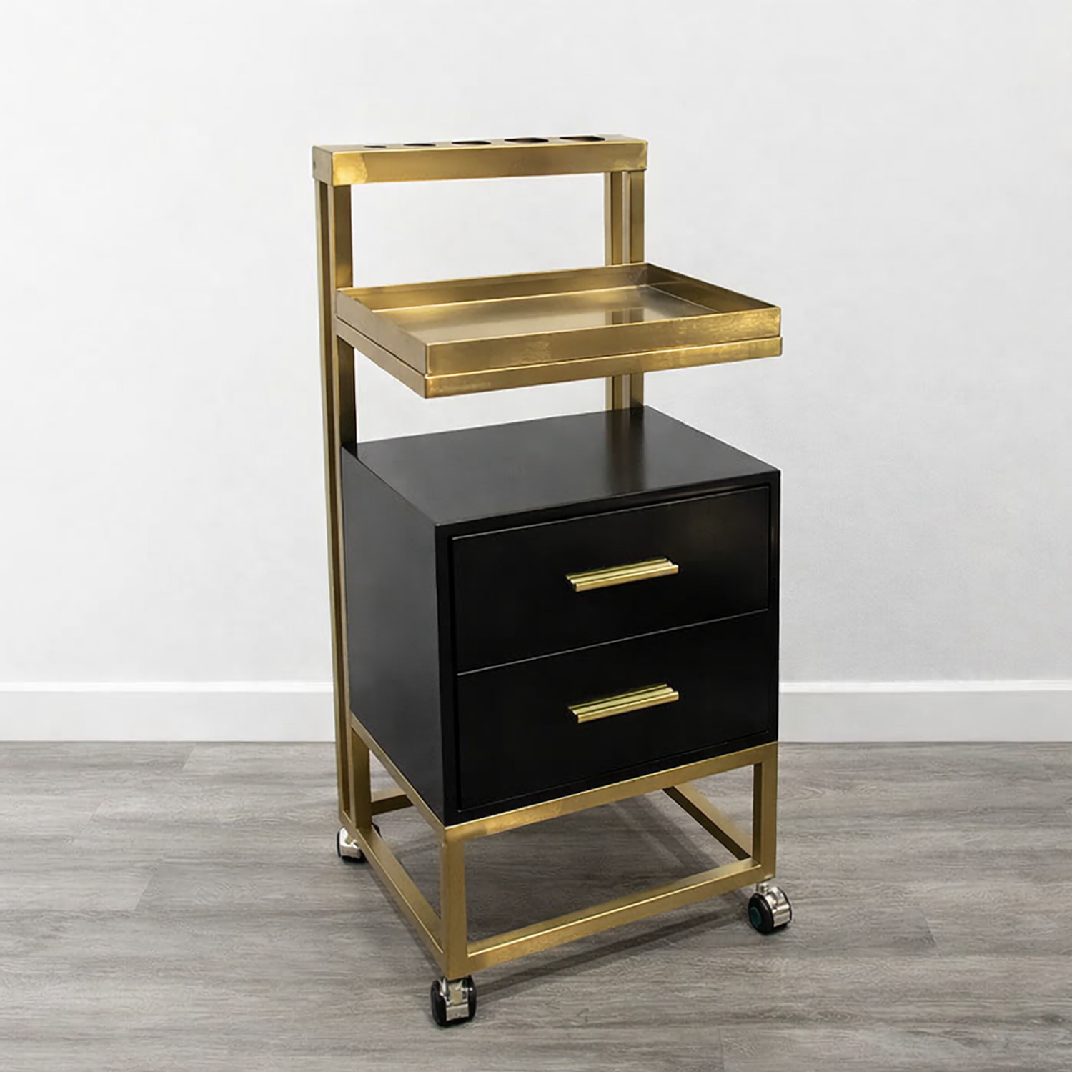 Carrito Ayudante de Peluquería Profesional con Cajones y Ruedas | Negro y Dorado 1