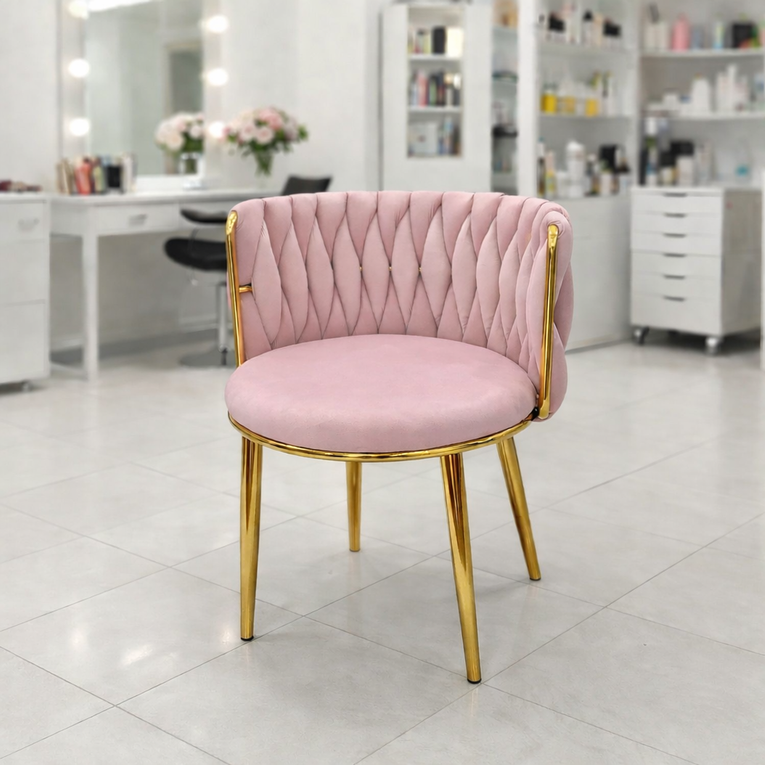 Silla de Manicure Velvet con Patas Doradas – Estilo Elegante para Salón de Belleza 6
