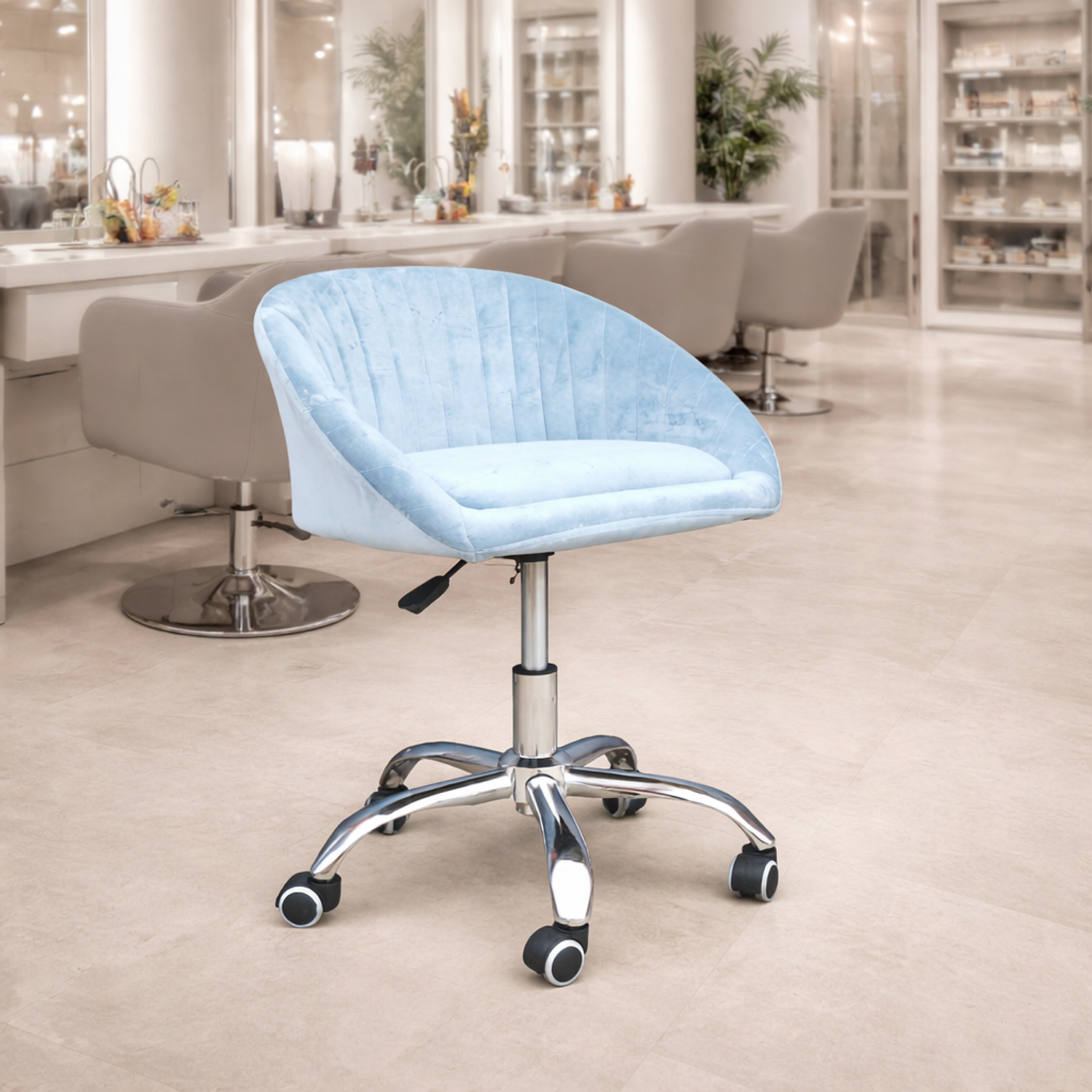 Silla de Manicure con Ruedas Tapizada – Silla Giratoria para Salón de Belleza 1
