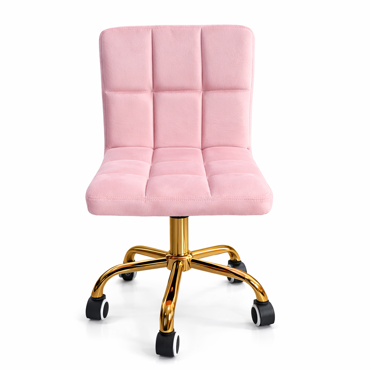 Silla de Manicure Rosada con Ruedas Base Dorada para Salón de Belleza y Estética 4