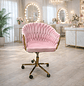 Silla de Felpa Giratoria para Manicura con Ruedas y Base Dorada - Miniatura 5