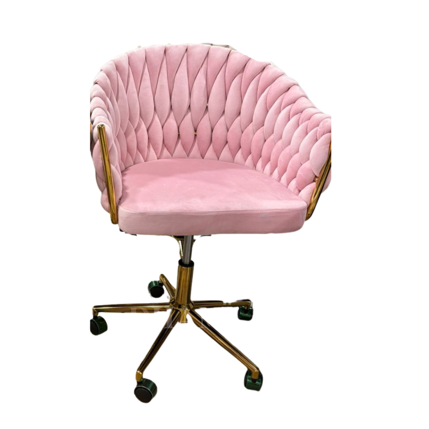 Silla de Felpa Giratoria para Manicura con Ruedas y Base Dorada 6