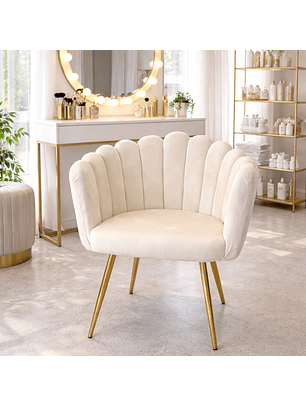 Silla Concha de Terciopelo con Patas Doradas para Salón de Belleza y Tocador