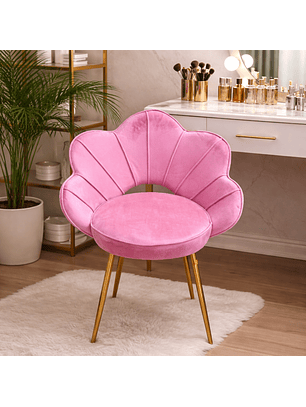 Silla Concha de Terciopelo para Salón de Belleza y Tocador con Patas Doradas