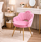 Silla Concha de Terciopelo para Salón de Belleza y Tocador con Patas Doradas - Miniatura 2