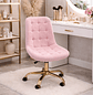 Silla Moderna Giratoria Terciopelo Rosa Acolchada con Ruedas y Base Dorada  - Miniatura 1