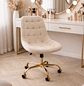 Silla Acolchada Moderna de Terciopelo Beige con Ruedas Base Dorada  - Miniatura 1