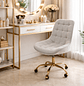 Silla Giratoria Moderna Terciopelo Gris Acolchado con Base Dorada Ergonómica con Ruedas - Miniatura 1