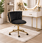 Silla Giratoria con Ruedas de Terciopelo Negro Acolchado con Base Dorada Velvet Royal Trenza Black Gold - Miniatura 1