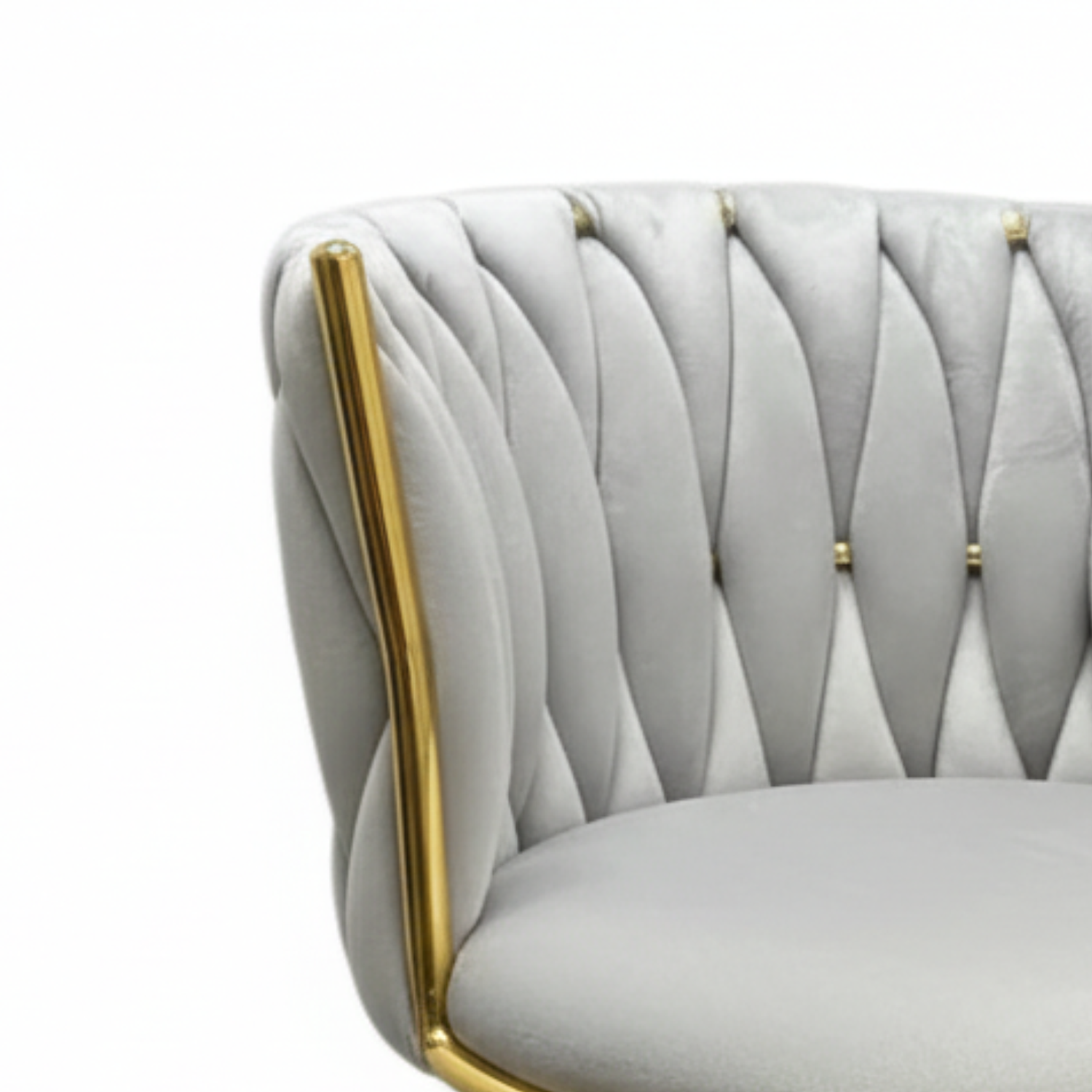 Silla de Terciopelo Gris Acolchada con Base Dorada y Ruedas Velvet Imperial Crown 5