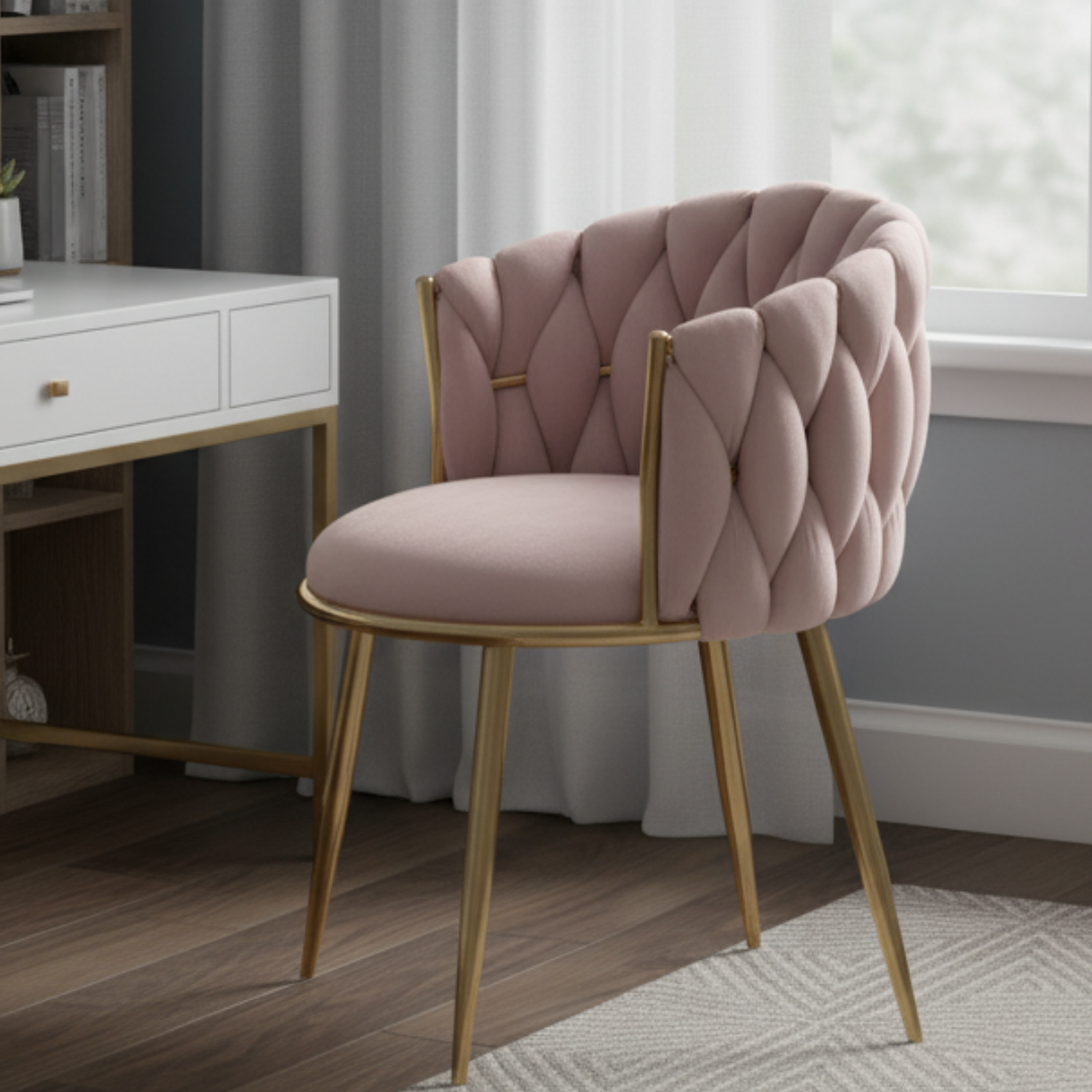 Silla de Terciopelo Rosada Acolchada con Patas Doradas Elegante Moderna para Salón de Belleza Velvet Imperial Blush 6